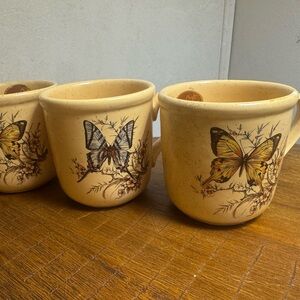 Butterfly Treasure Craft 1970s Design Ceramic Mugs - Cream speckled